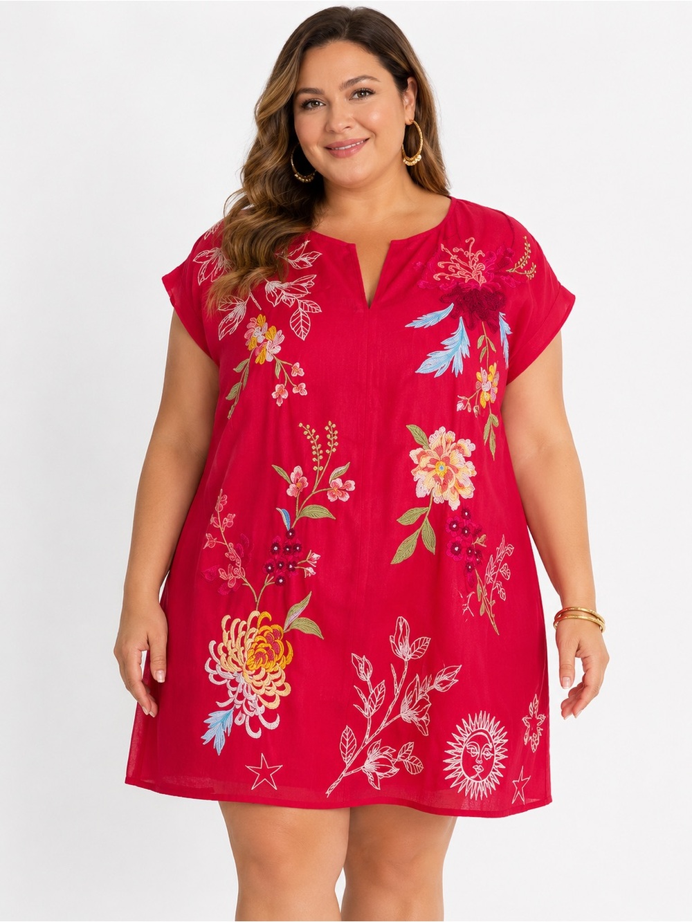 Johnny Was pink embroidered Playa dress size 3X boho celestial floral tropical